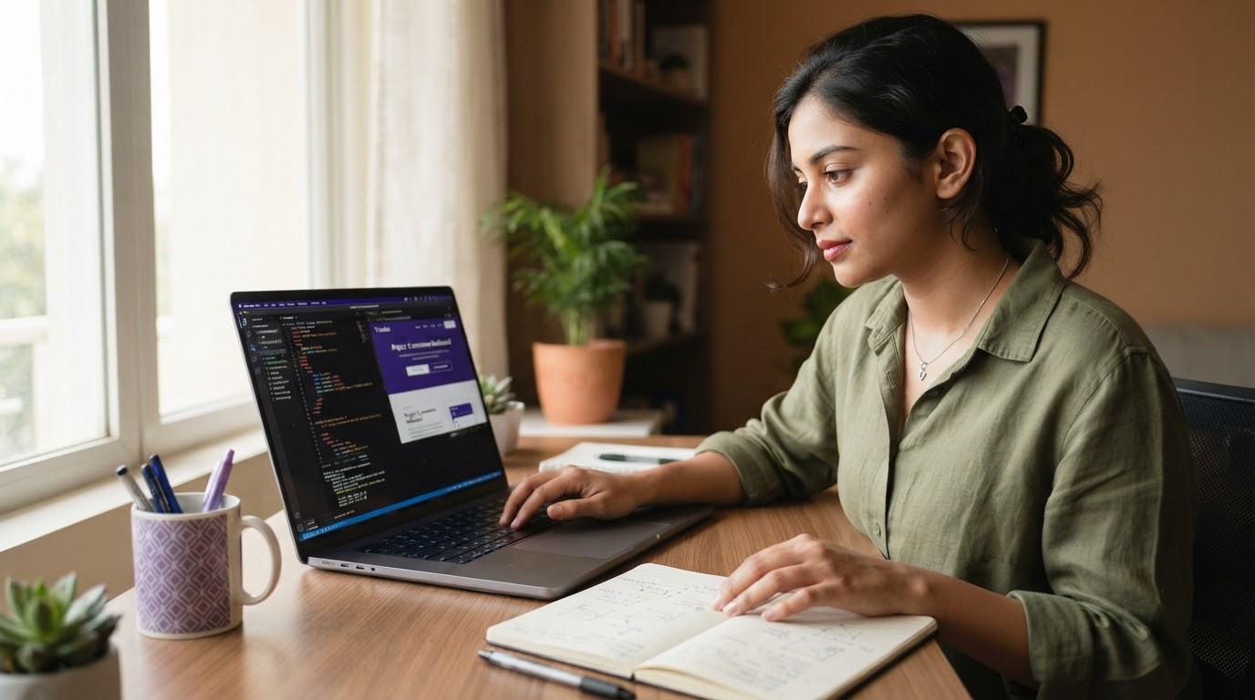 Indian student learning and building a project